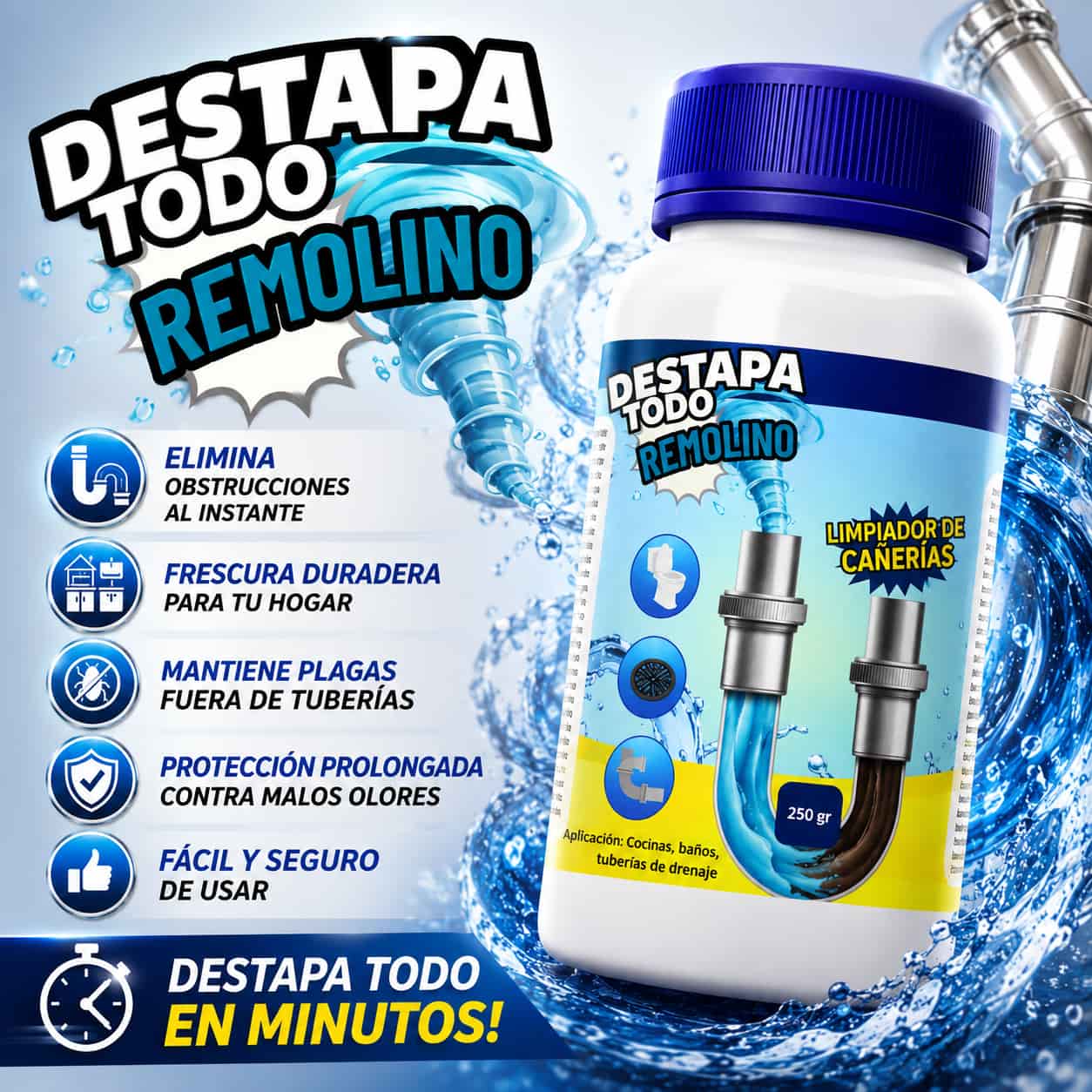 X1 Destapa caños potente para tuberías