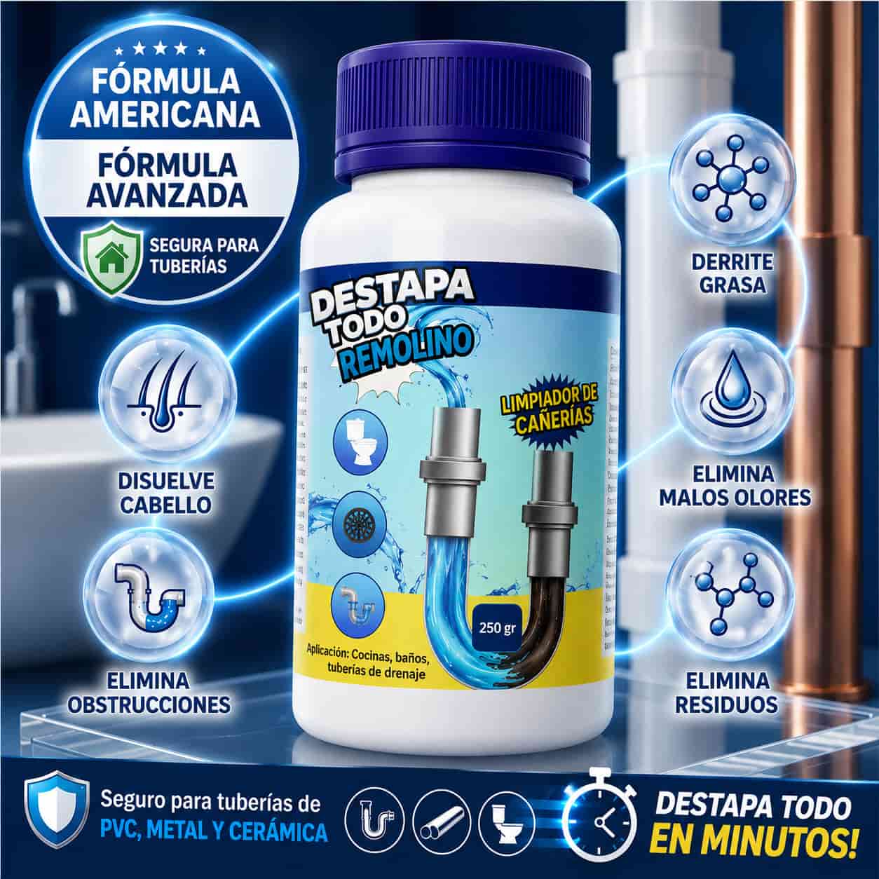 X1 Destapa caños potente para tuberías